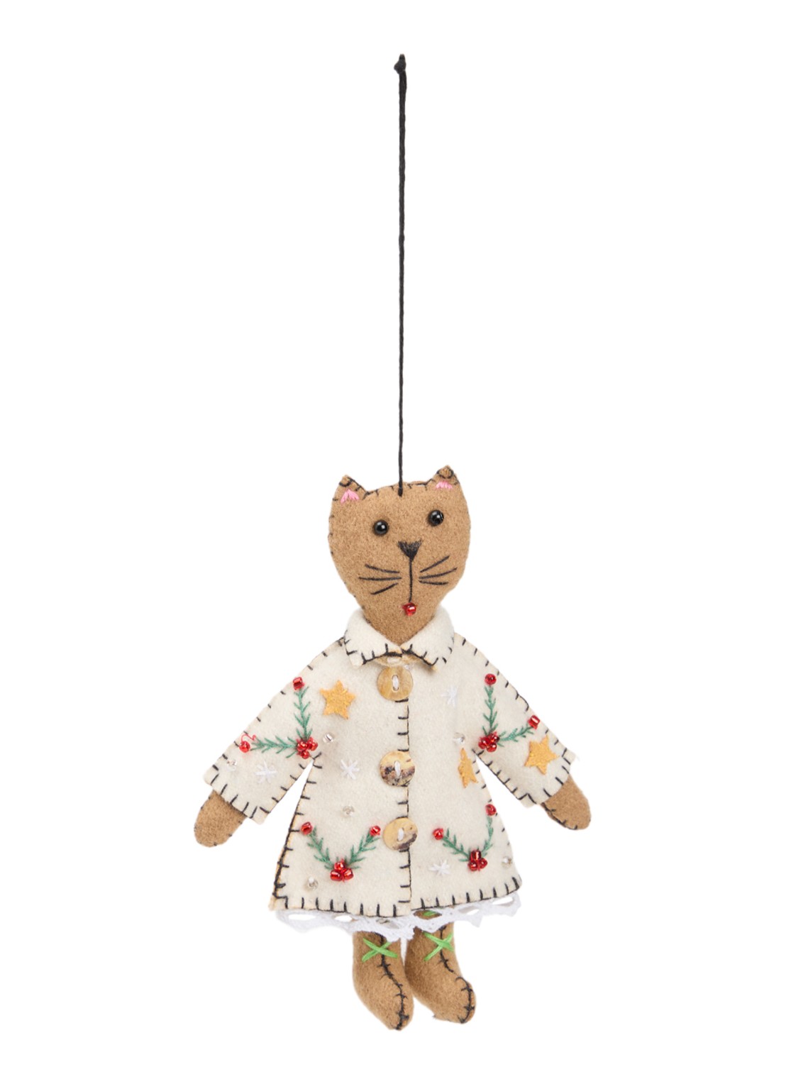 Meander Kat met Kerstjurk 14 cm - voorkant 2 gebroken wit