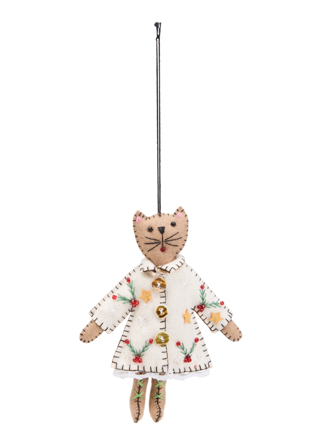 Meander Kat met Kerstjurk 14 cm - voorkant gebroken wit