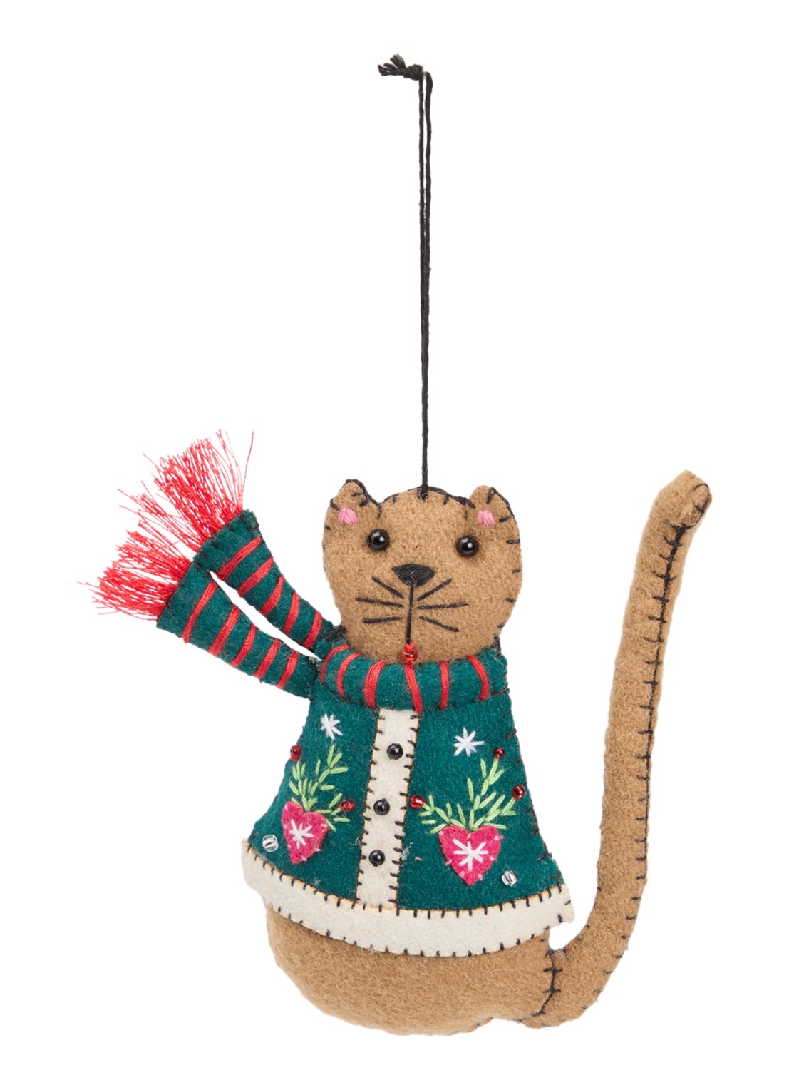 Meander Kat met sjaal 11 cm - voorkant donkergroen