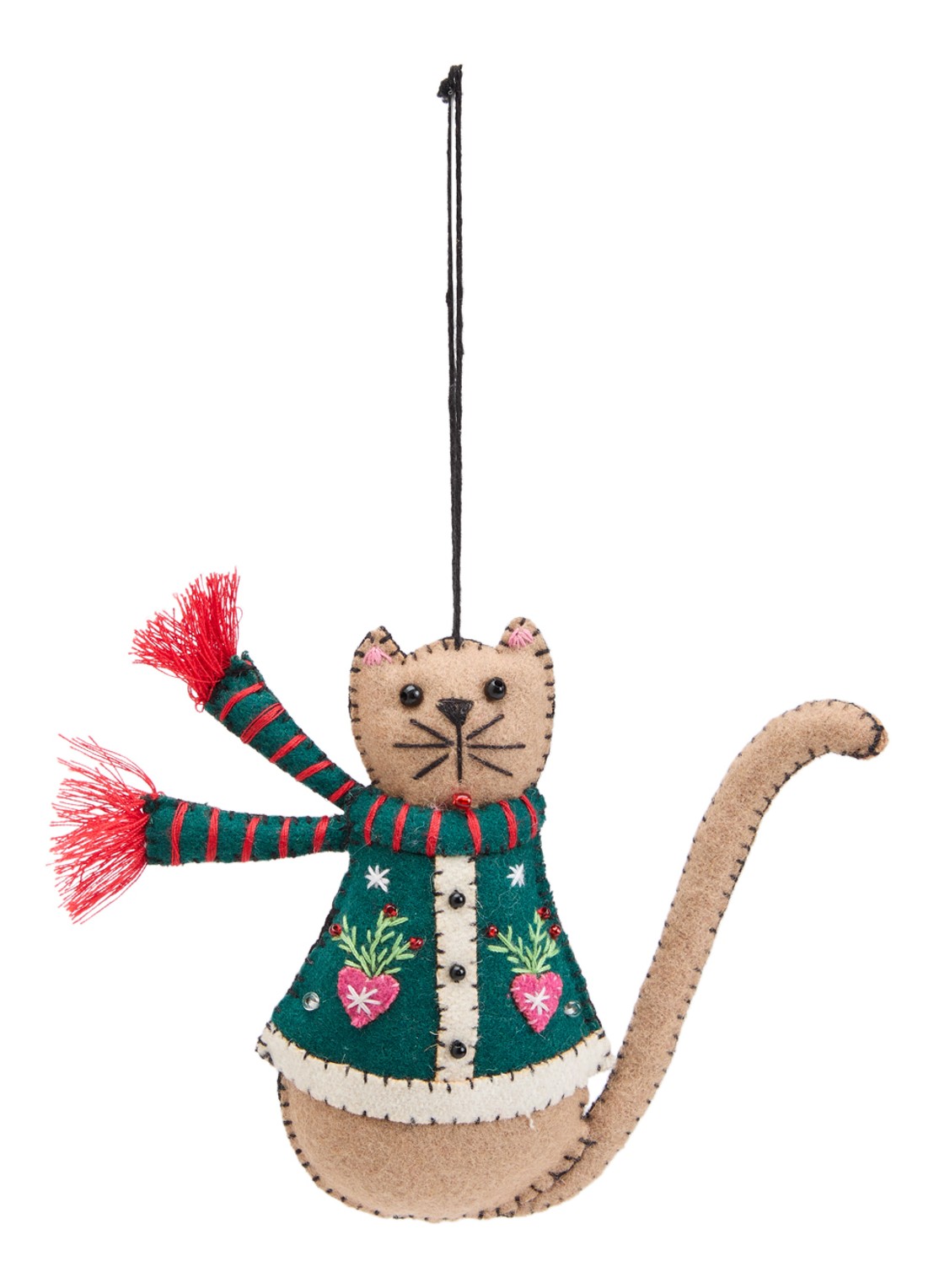 Meander Kat met sjaal 11 cm - voorkant donkergroen