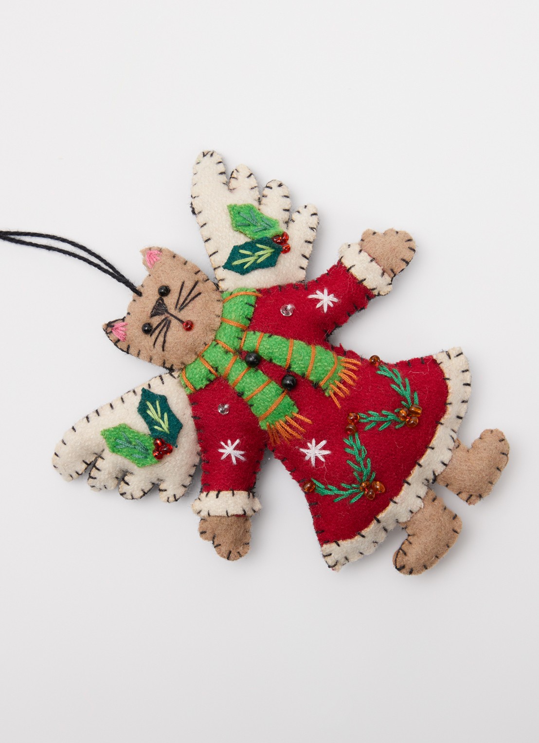 Meander Kat met vleugels kertshanger 11 cm - detail rood