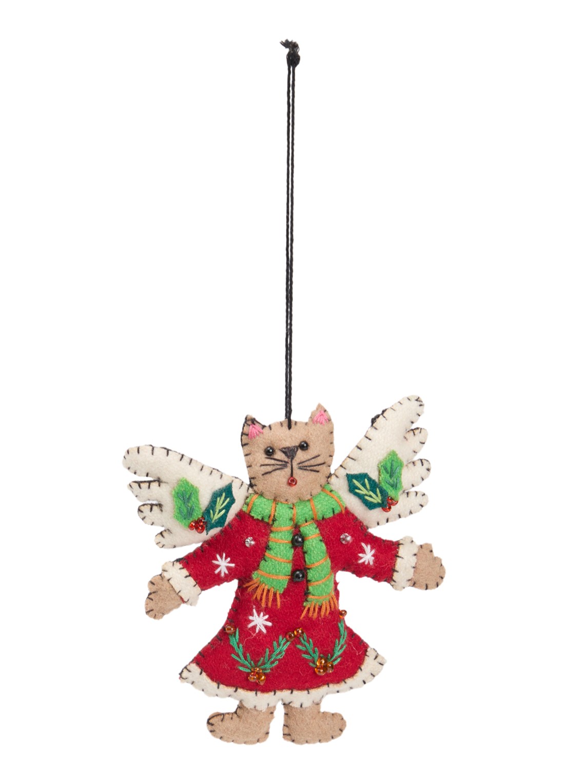 Meander Kat met vleugels kertshanger 11 cm - voorkant 2 rood