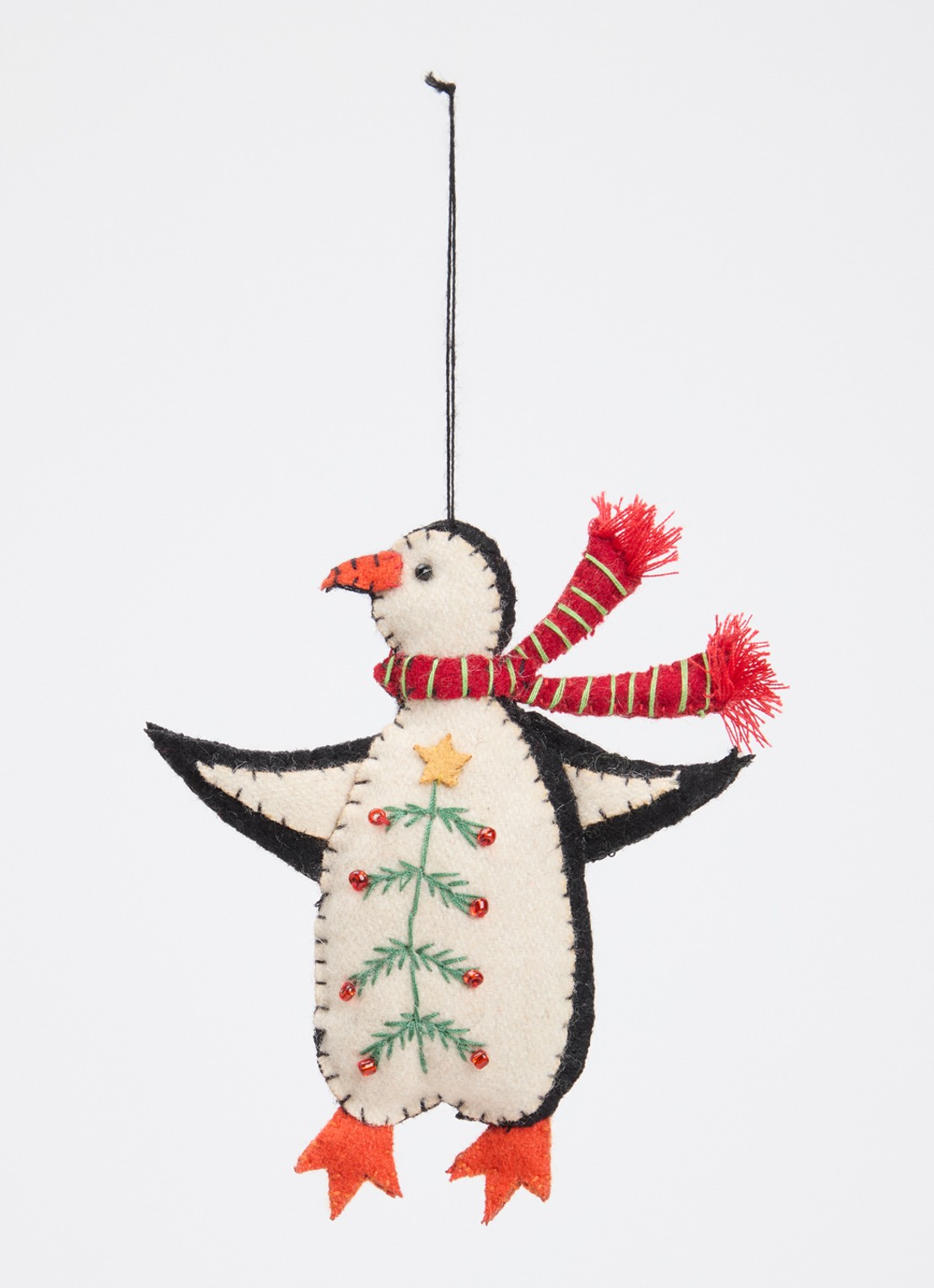 Meander Pinguïn met sjaal kersthanger 12 cm - voorkant gebroken wit