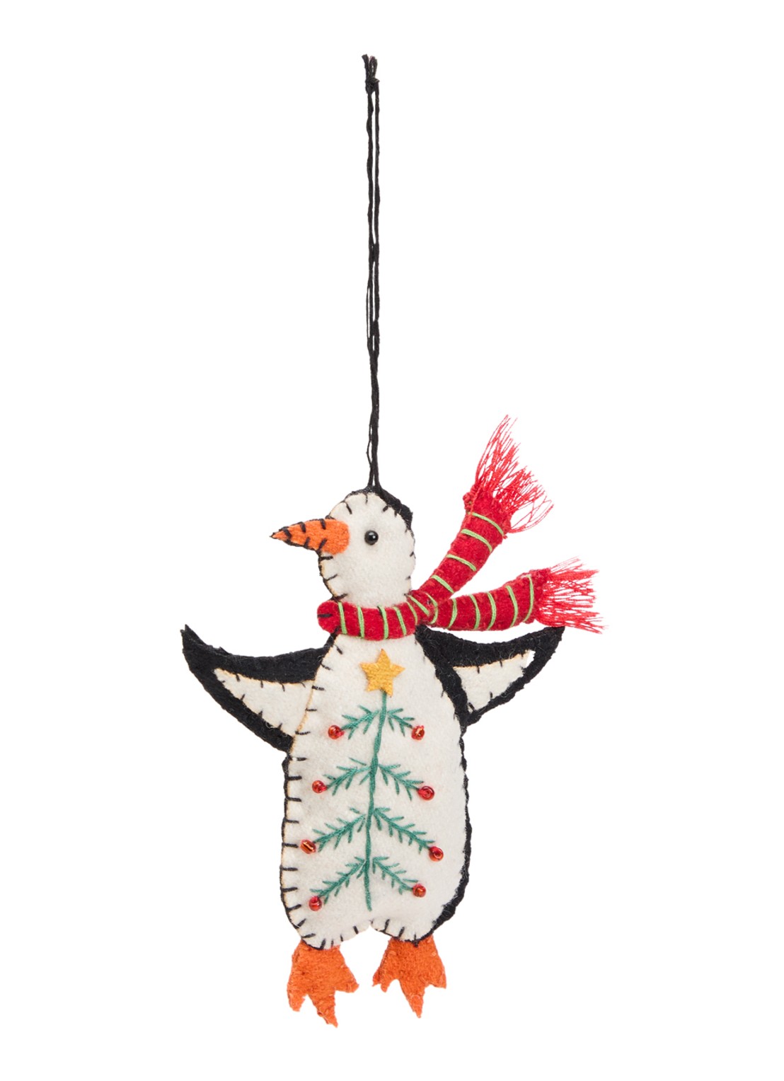 Meander Pinguïn met sjaal kersthanger 12 cm - voorkant gebroken wit