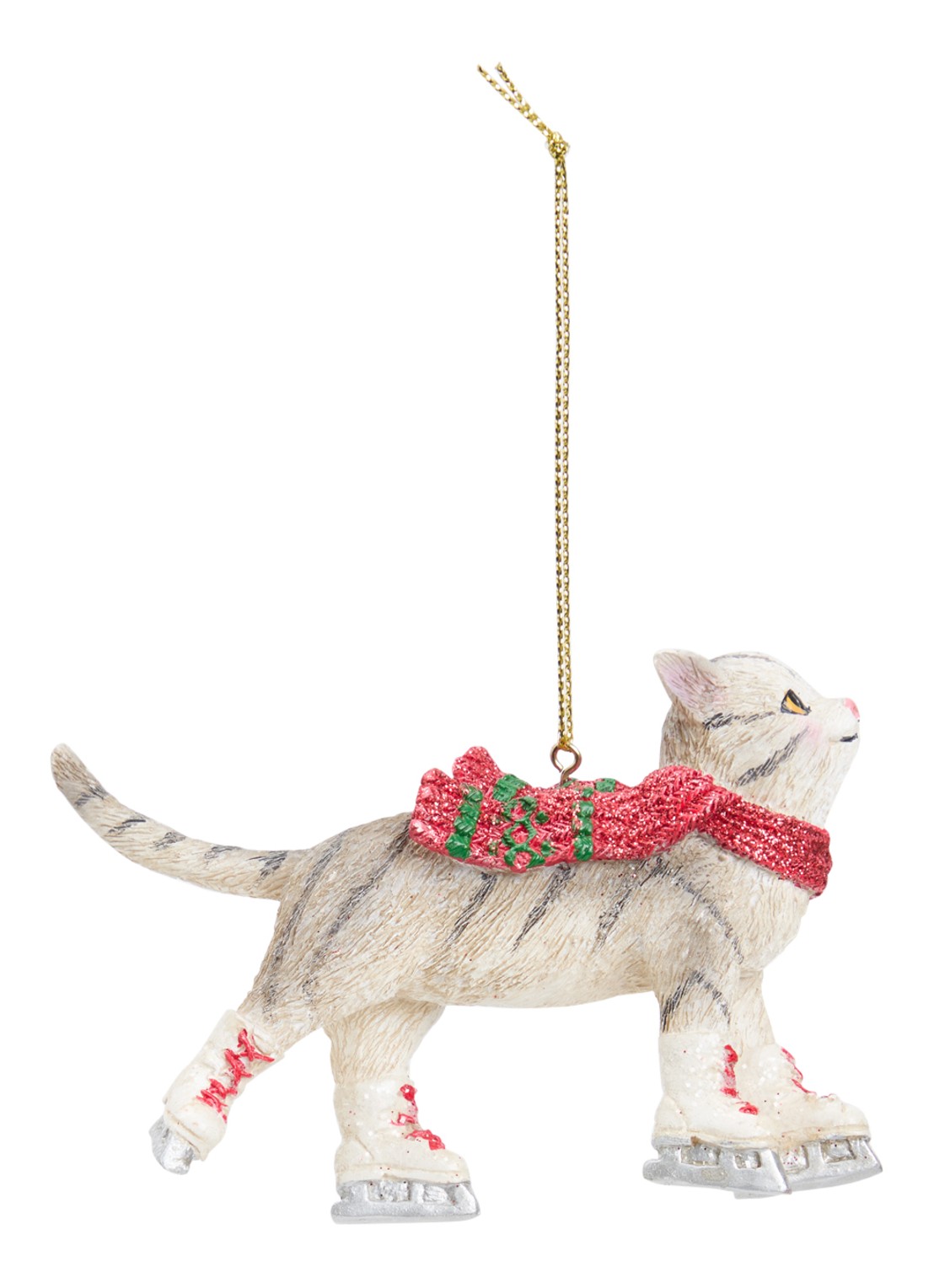 Meander Schaatsende kat kersthanger 6,5 cm - voorkant rood