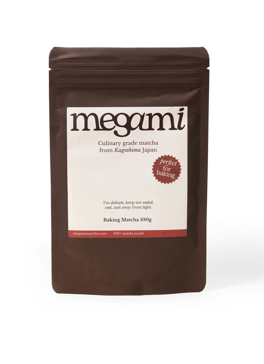 Megami Baking matcha 100 gram - voorkant bruin