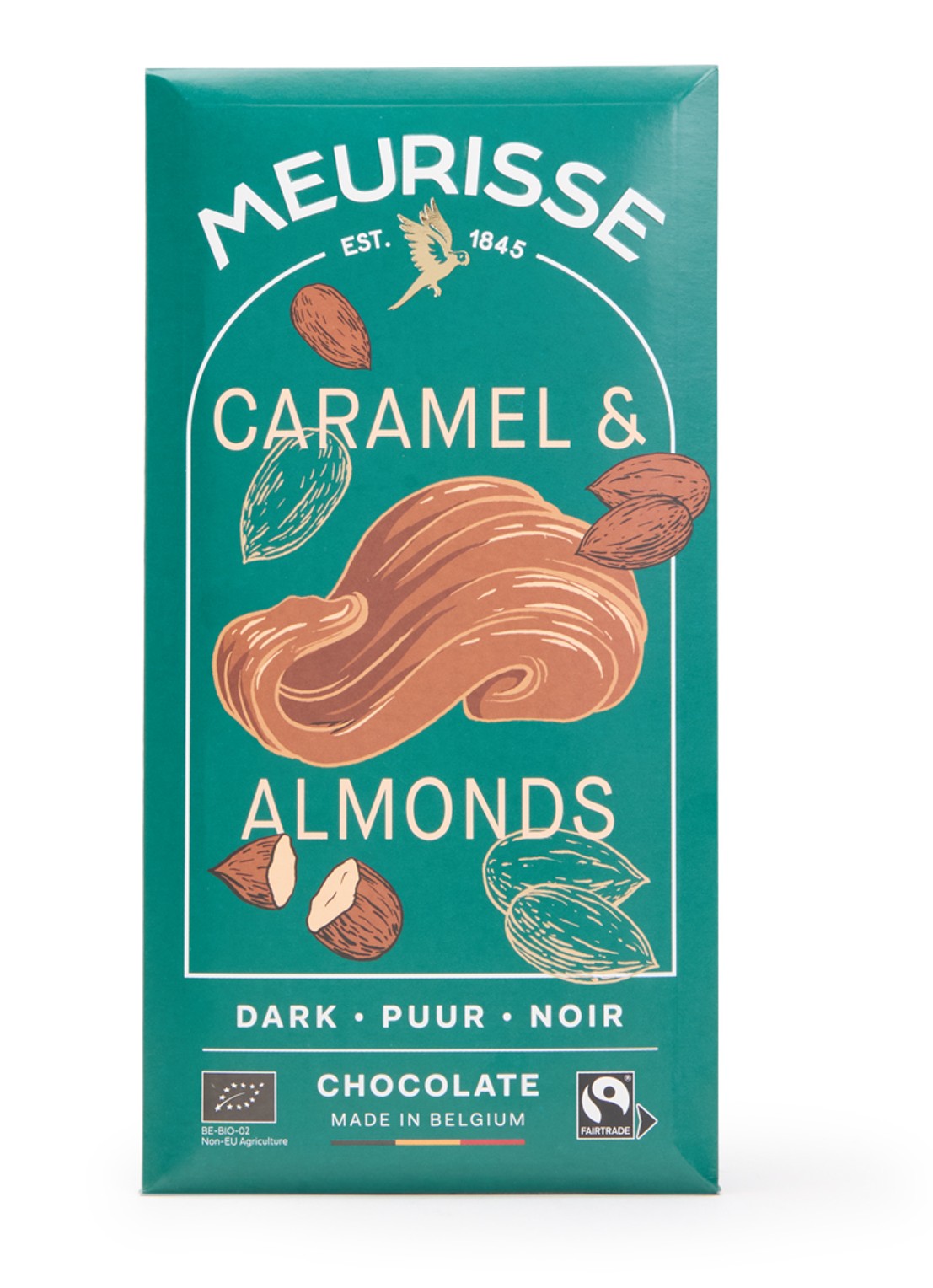 Meurisse Caramel and Almonds pure chocoladereep 100 gram - voorkant 2 undefined