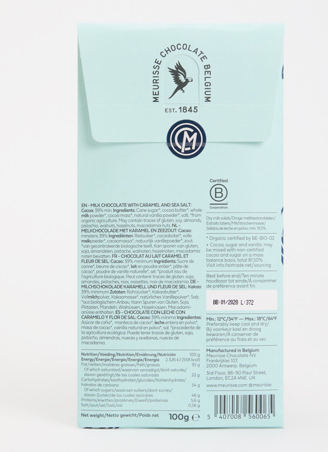 Meurisse Caramel Seasalt melk chocoladereep 100 gram - detail undefined