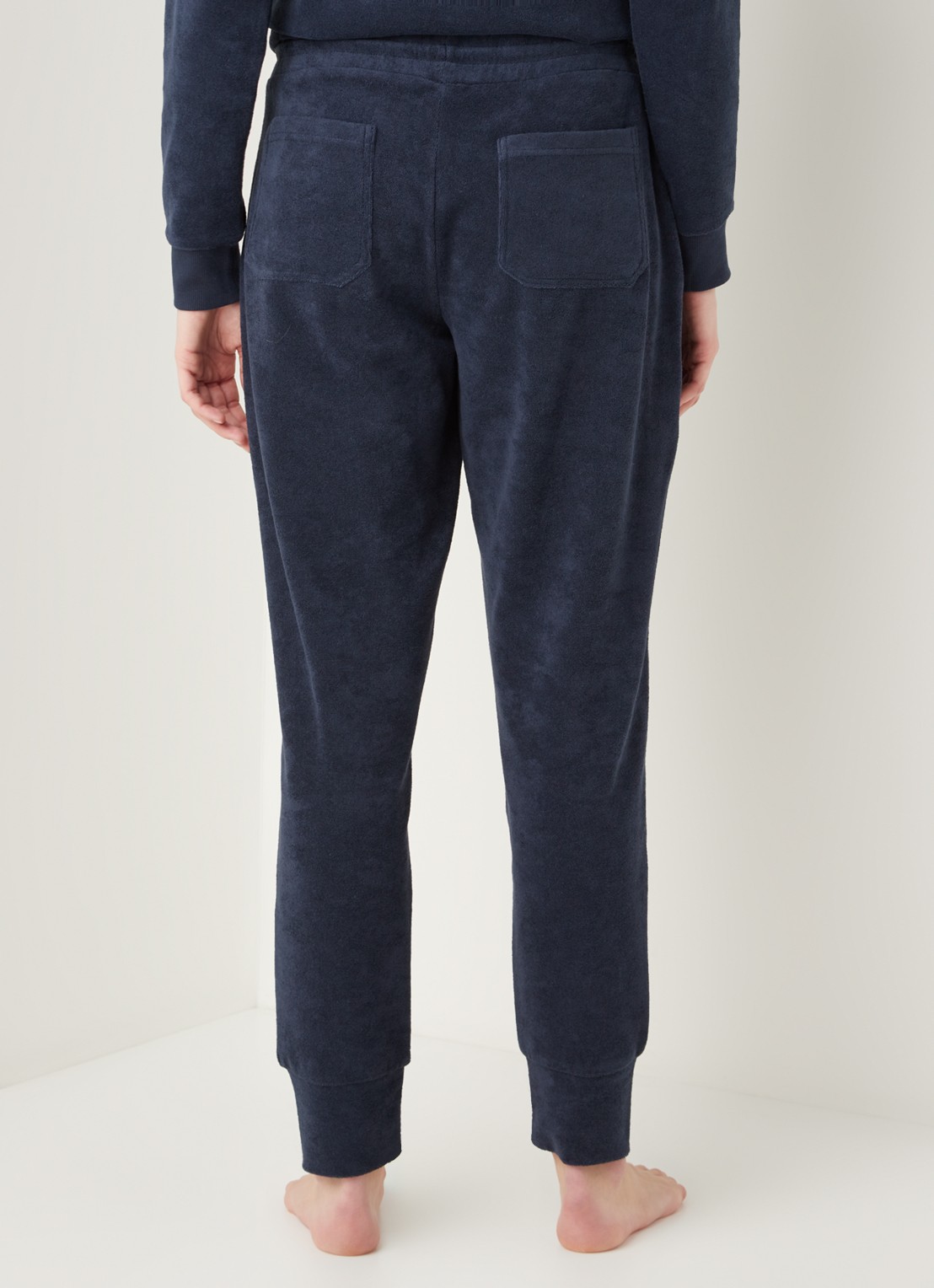 Mey Dunja mid waist tapered fit loungebroek van badstof - achterkant 4 donkerblauw