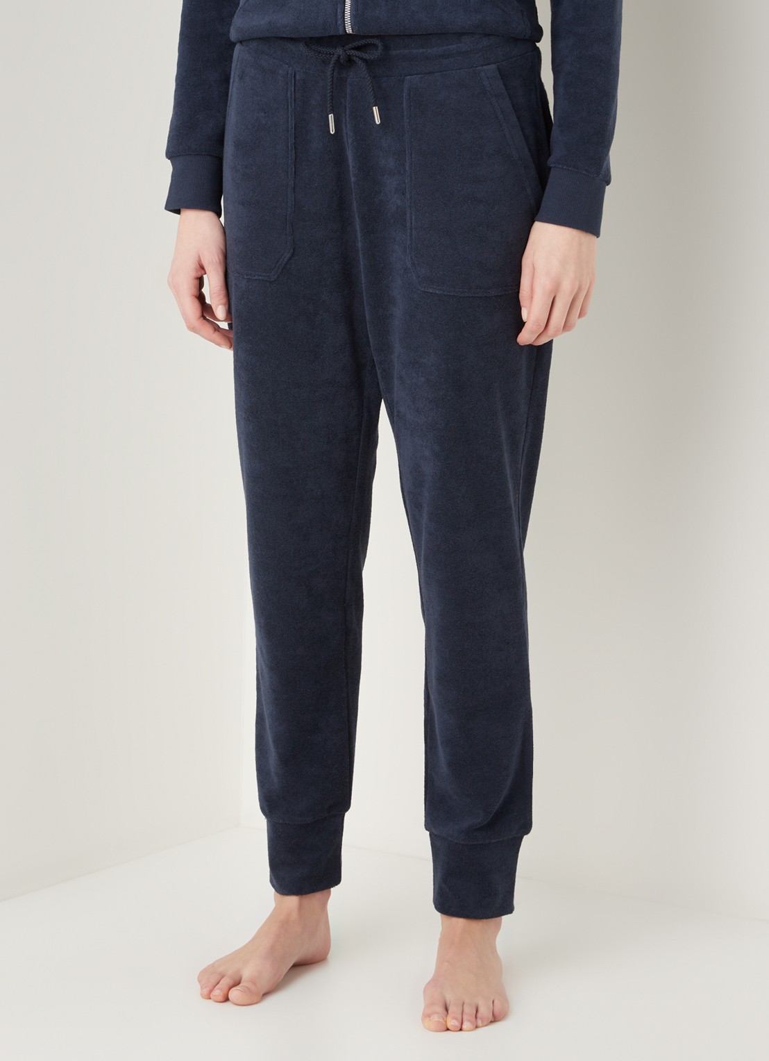 Mey Dunja mid waist tapered fit loungebroek van badstof - detail 3 donkerblauw