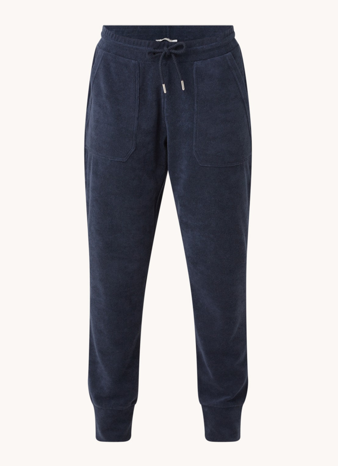 Mey Dunja mid waist tapered fit loungebroek van badstof - voorkant donkerblauw
