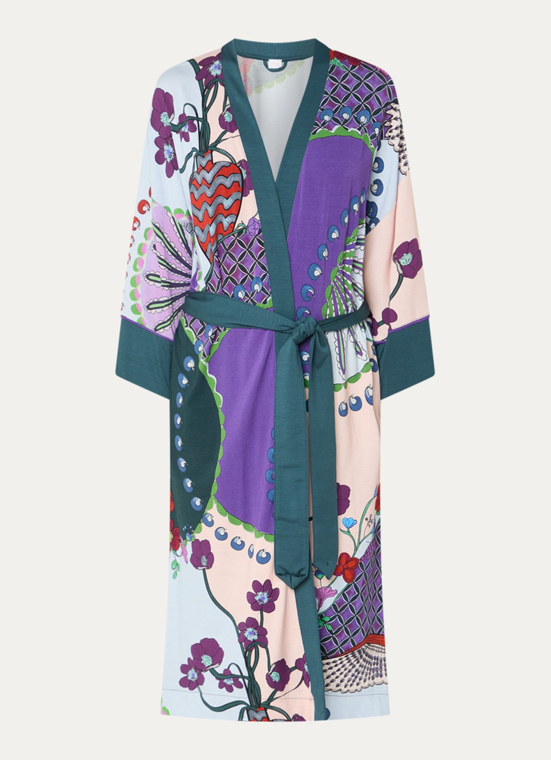 Mey Kimono met print - voorkant donkergroen