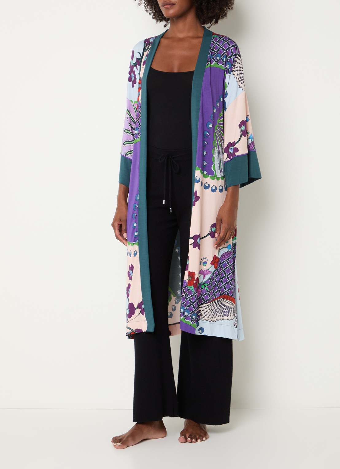 Mey Kimono met print - voorkant 2 donkergroen
