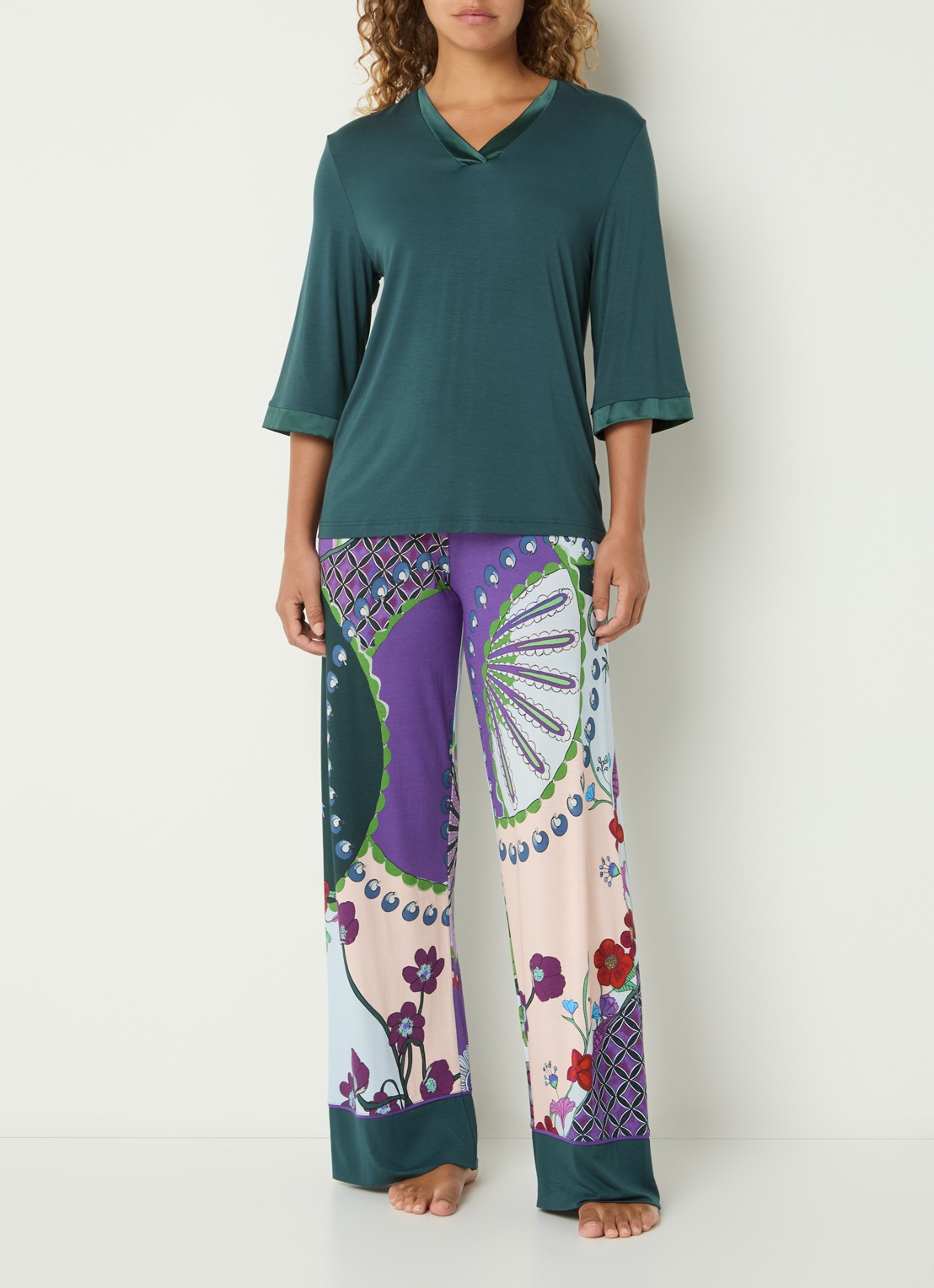 Mey Pyjamabroek met print - voorkant 4 zeegroen