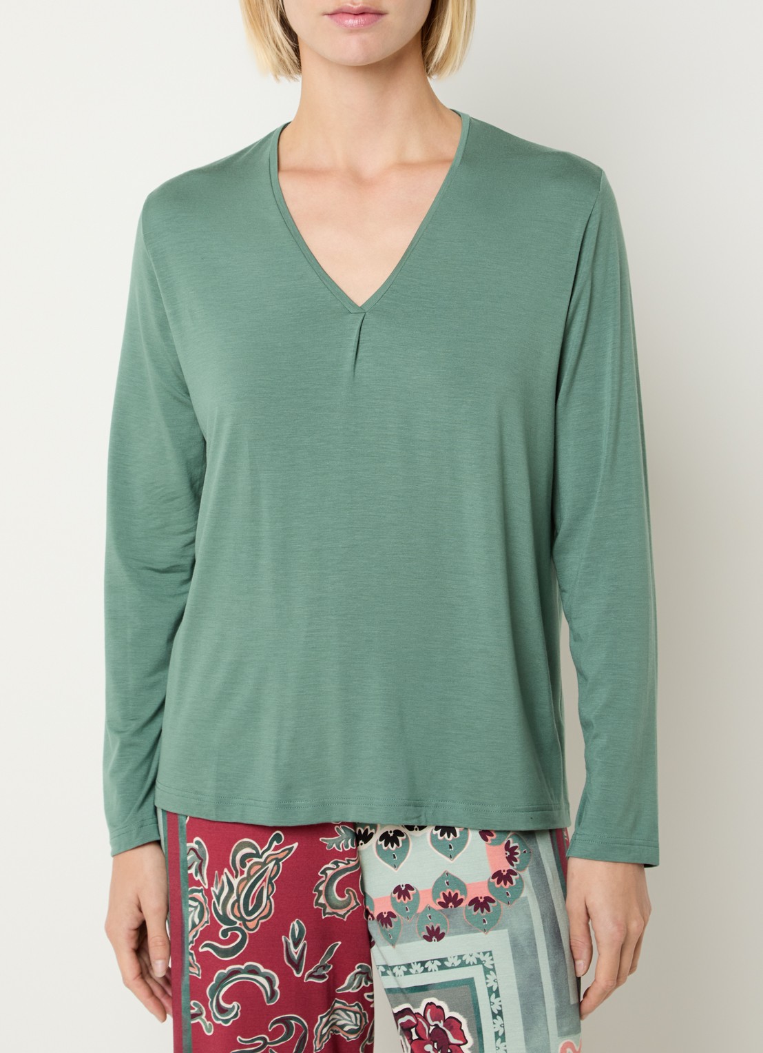 Mey Pyjamatop met V-hals - detail zeegroen