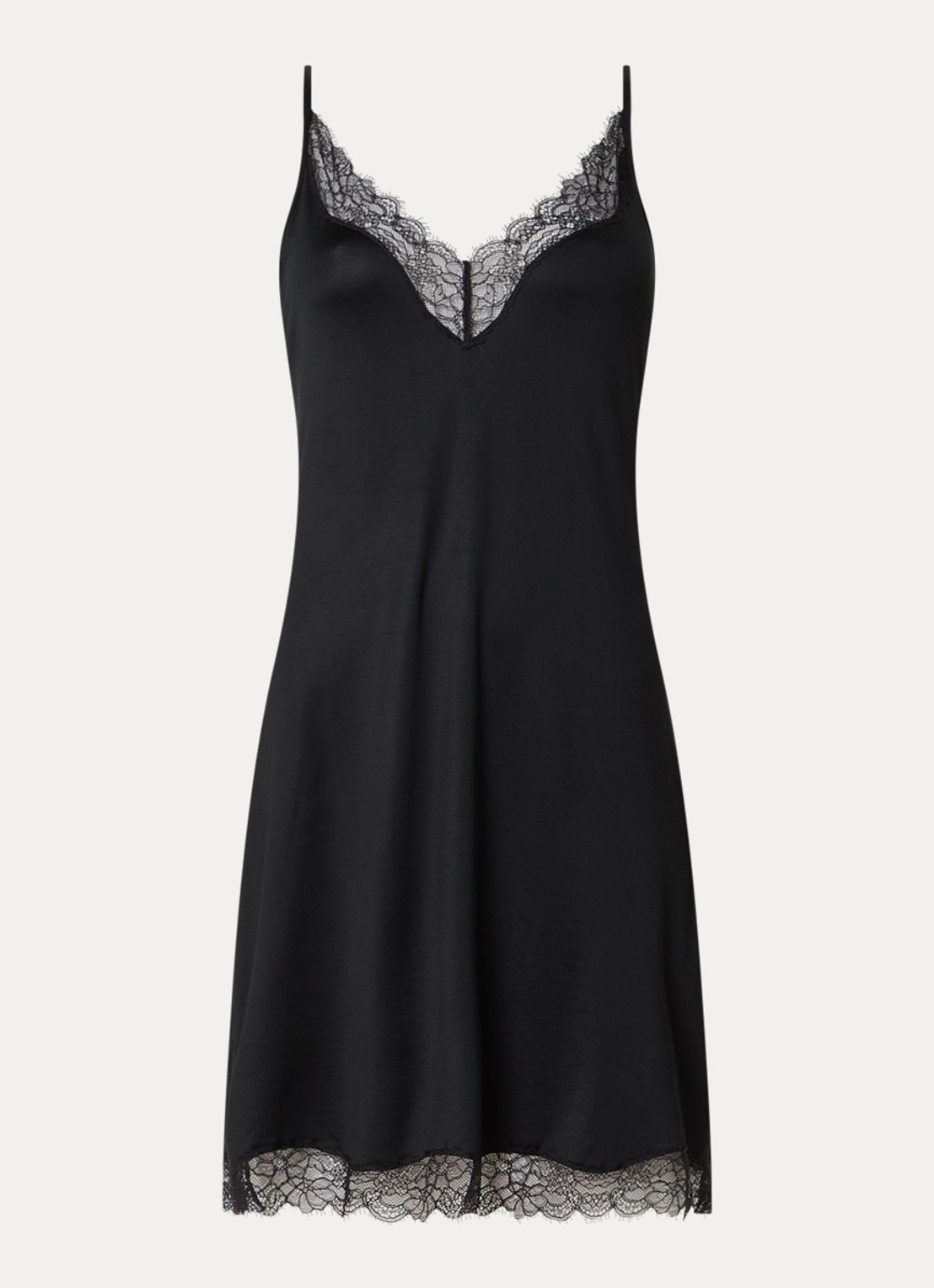 Mey Slipdress van satijn met kant - voorkant zwart