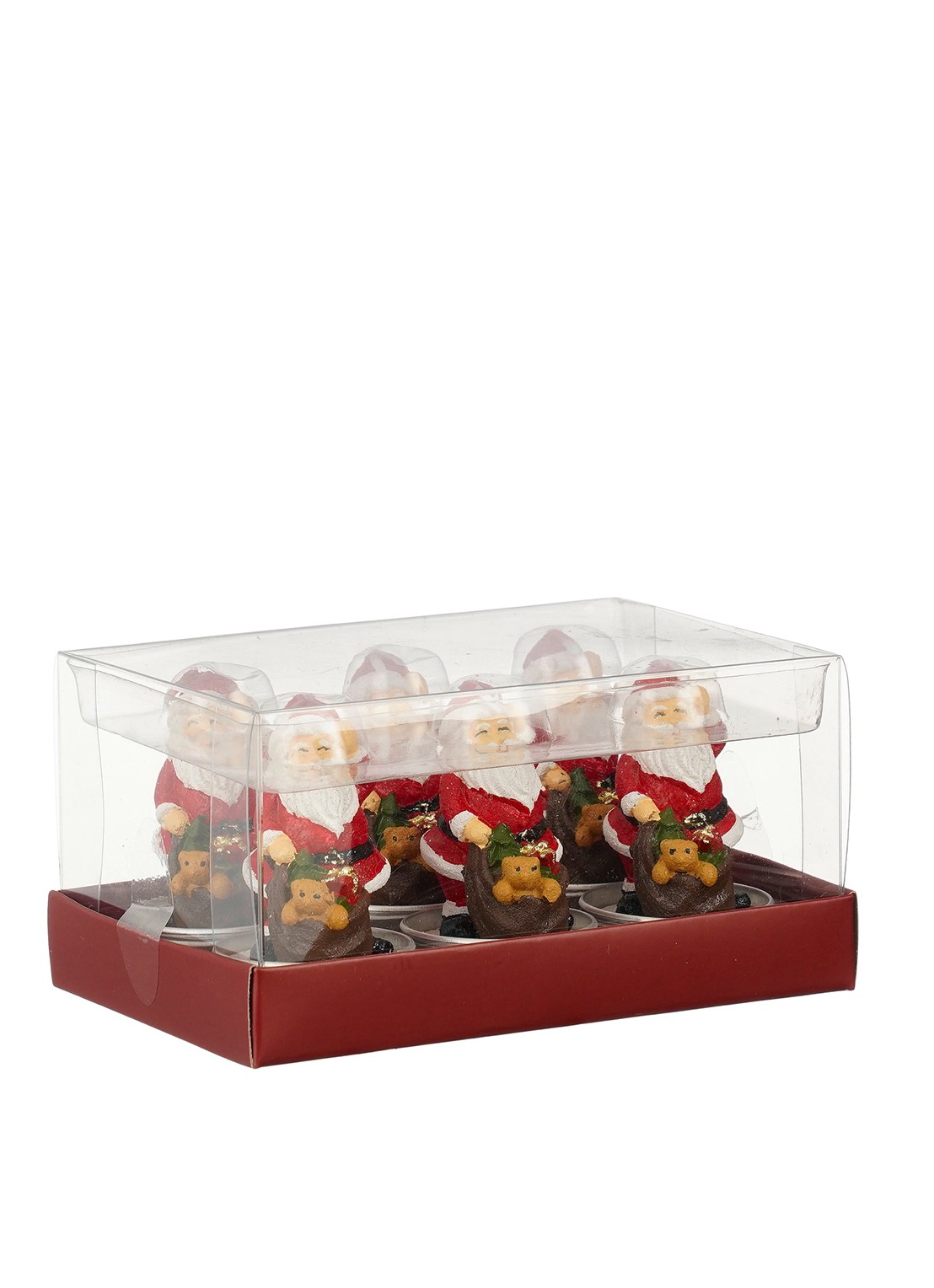 Mica Decorations Kerstman kaars 6,5 cm set van 6 - voorkant rood