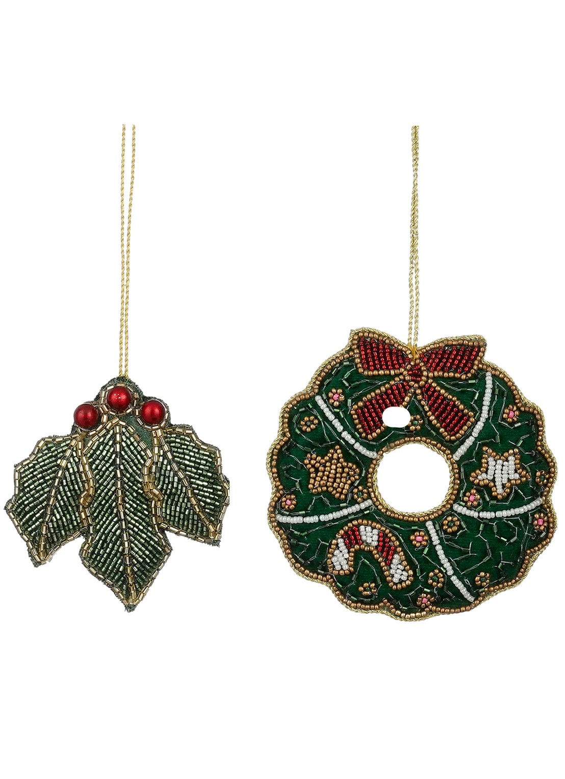 Mica Decorations Krans kersthanger 9 cm set van 2 - voorkant groen
