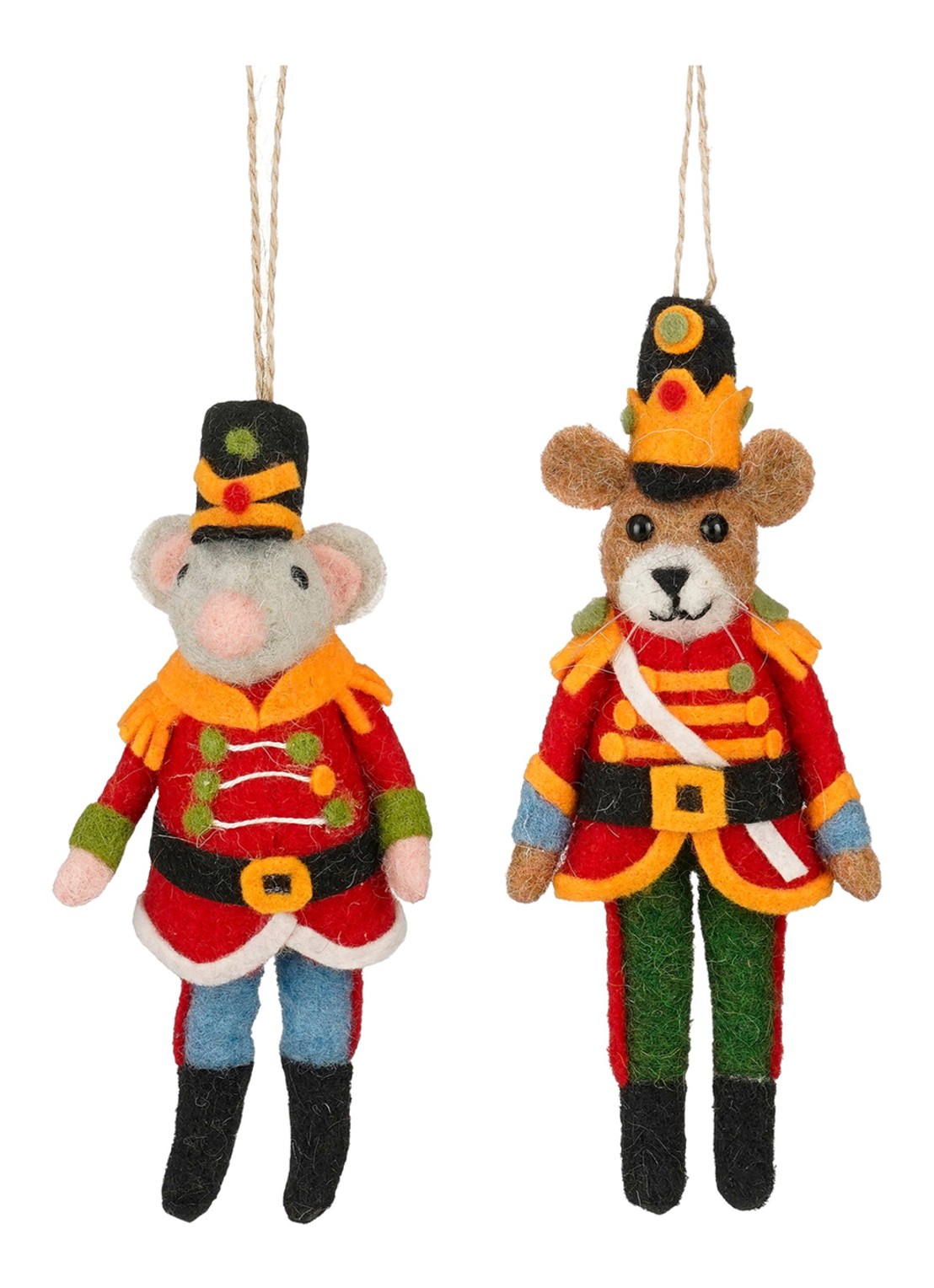 Mica Decorations Muis en beer kersthanger 17 cm set van 2 - voorkant wit