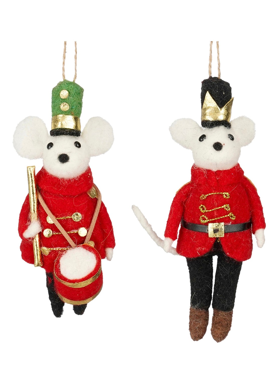 Mica Decorations Muis met trommel kersthanger 16 cm set van 2 - voorkant bruin