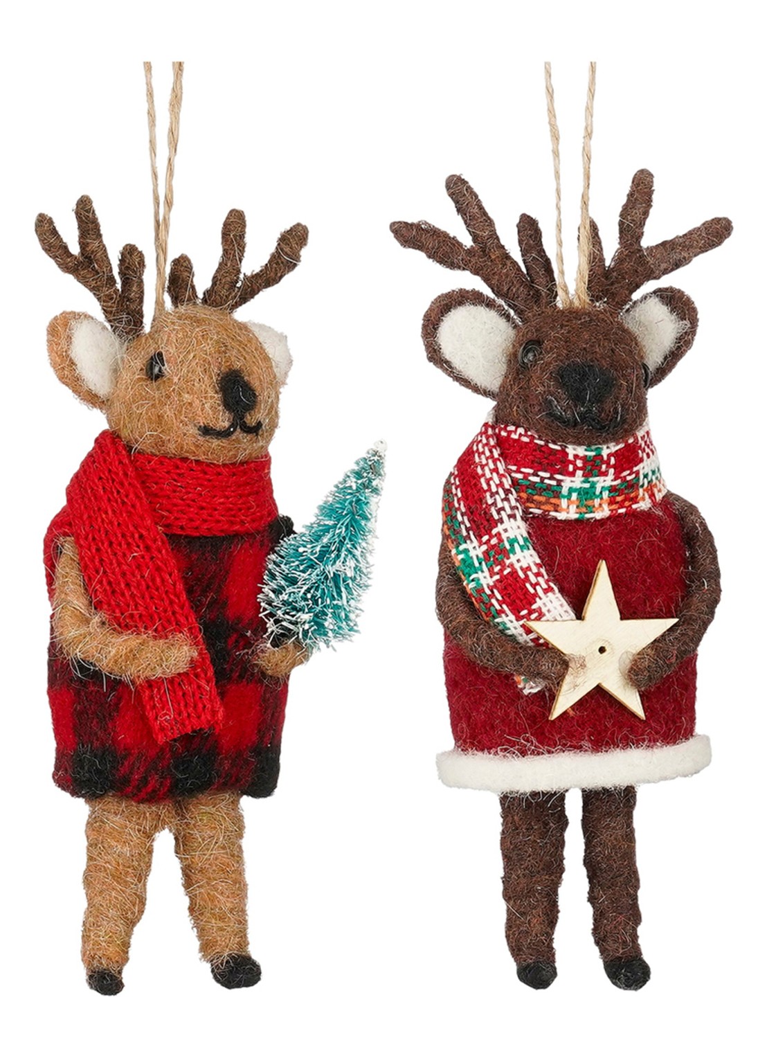Mica Decorations Rendier kersthanger 14 cm set van 2 - voorkant bruin
