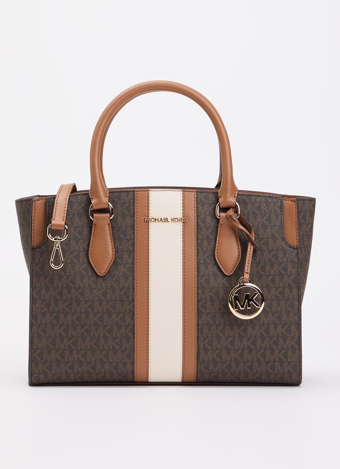 Michael Kors Becca handtas met logoprint en afneembare schouderriem  - voorkant bruin