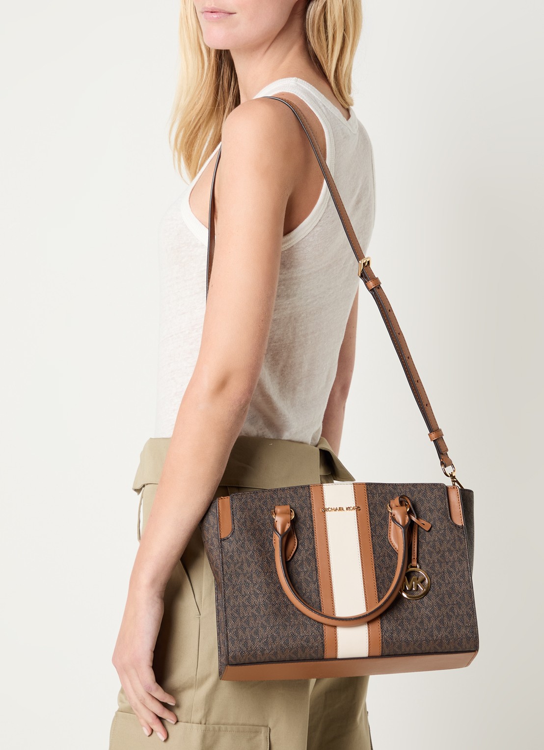 Michael Kors Becca handtas met logoprint en afneembare schouderriem  - voorkant 2 bruin