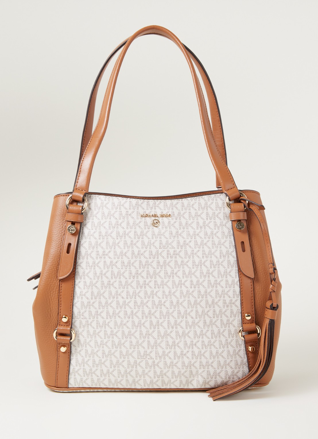 Michael Kors Carrie Large schoudertas met logoprint - voorkant 3 vanillegeel