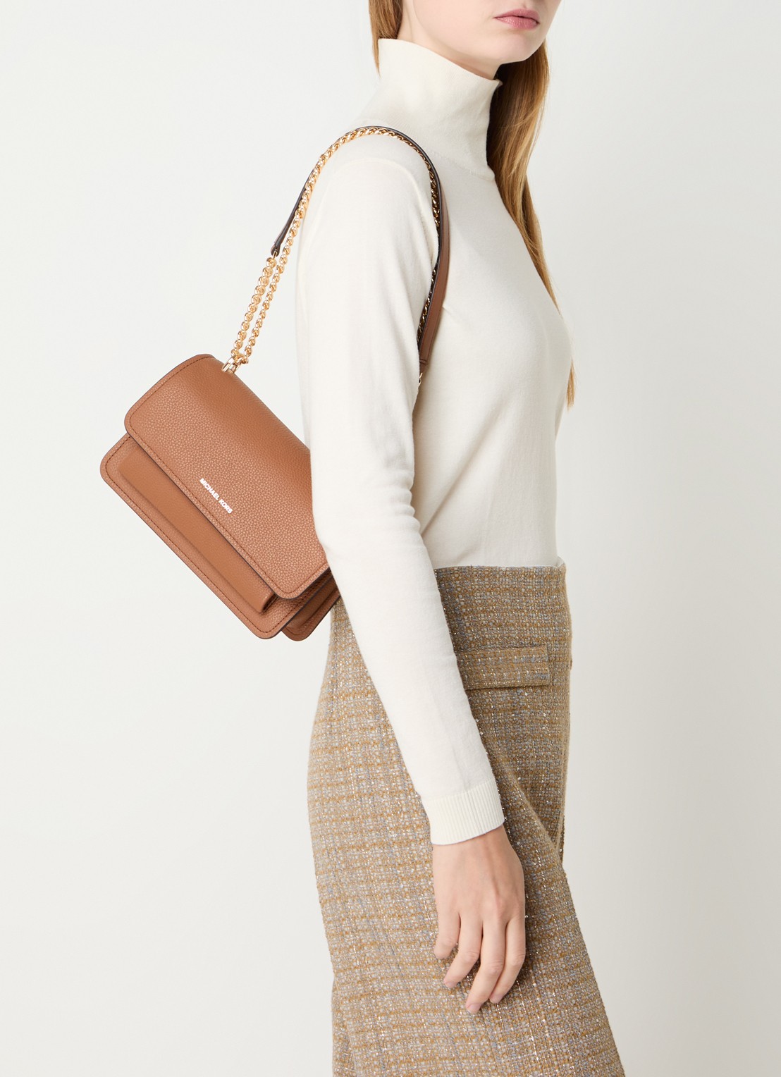 Michael Kors Claire Large crossbodytas van leer - voorkant 6 roestbruin
