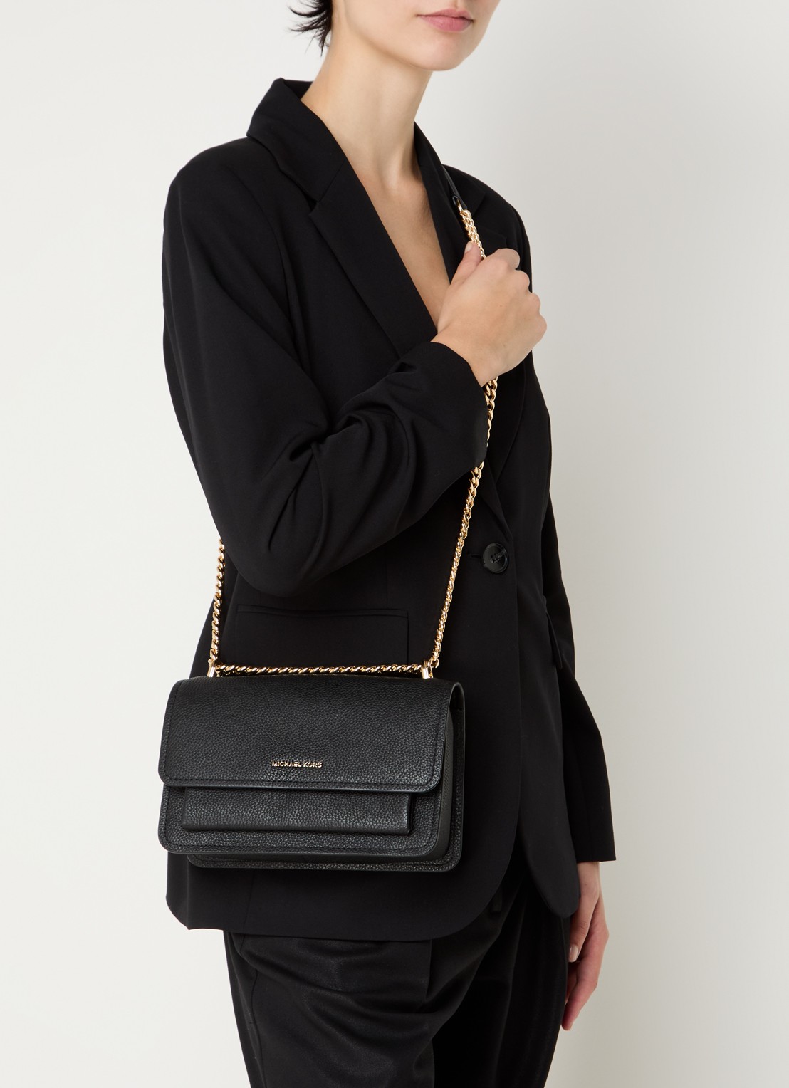 Michael Kors Claire Large crossbodytas van leer - voorkant 3 zwart