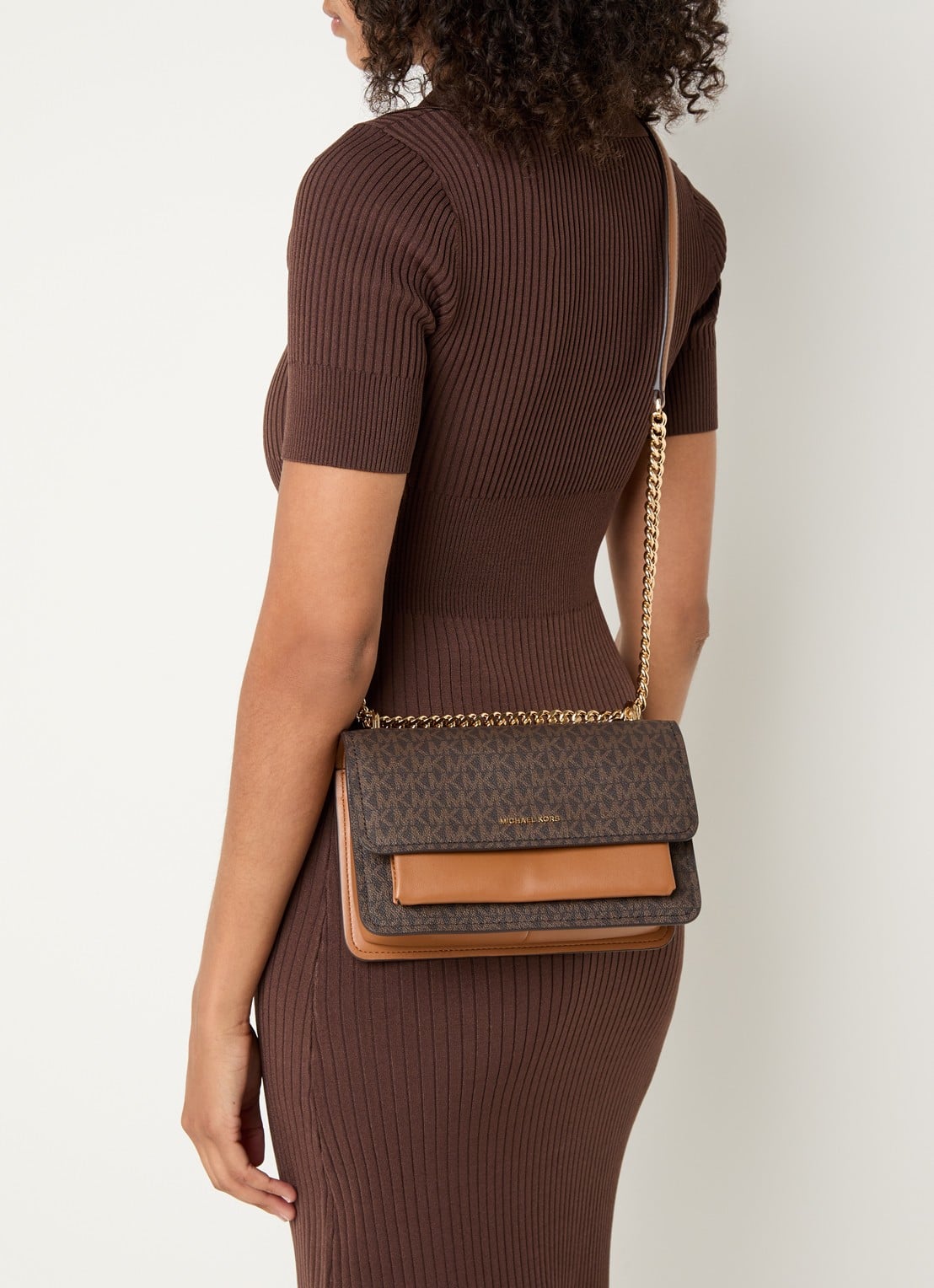 Michael Kors Claire Large schoudertas met logoprint - voorkant 5 bruin