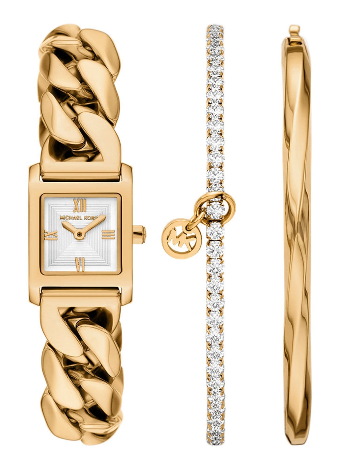 Michael Kors Georgie horloge en armbanden set van 3 MK7655SET - voorkant 6 goud