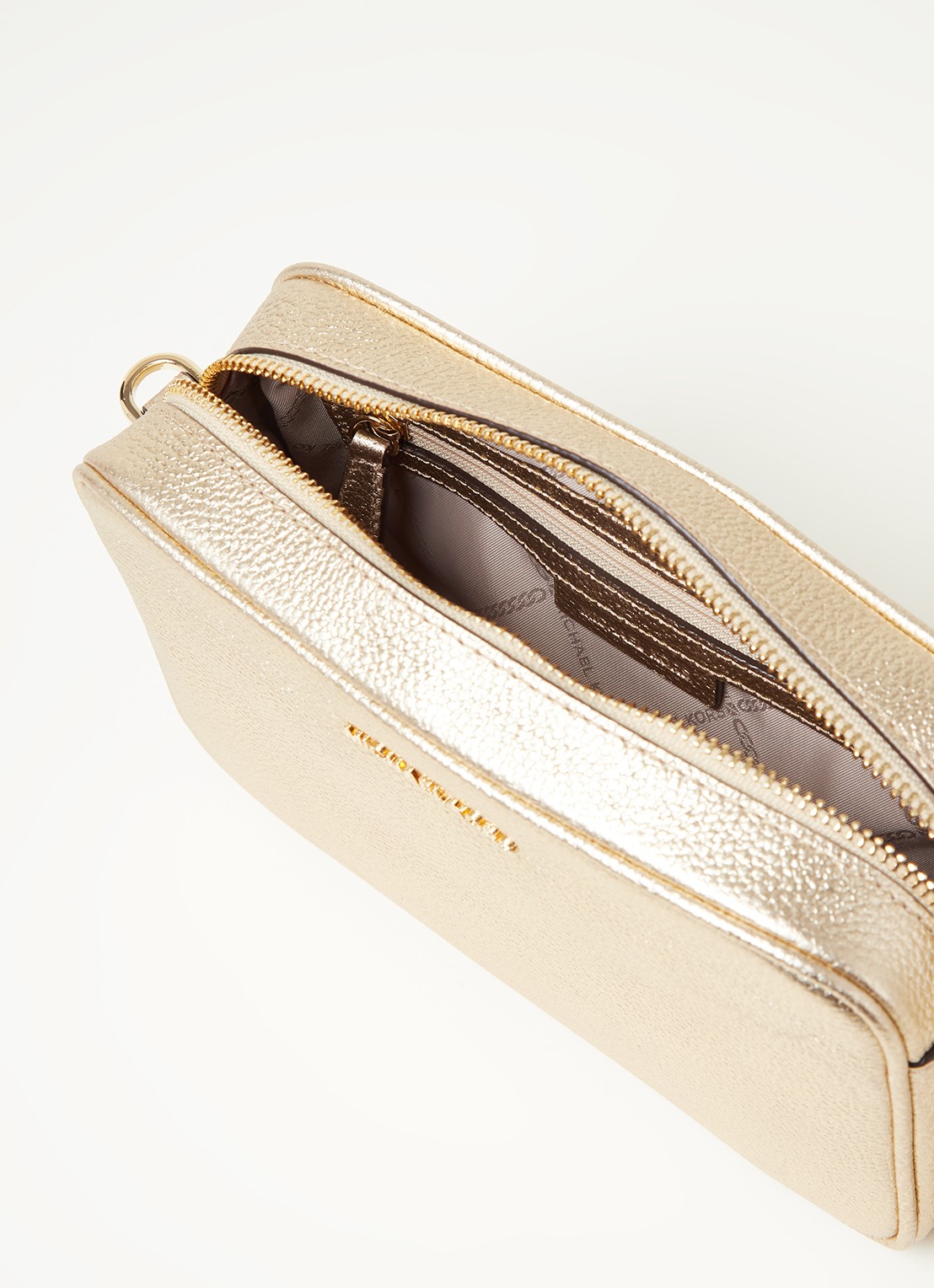 Michael Kors Ginny crossbodytas van leer - detail 2 goud