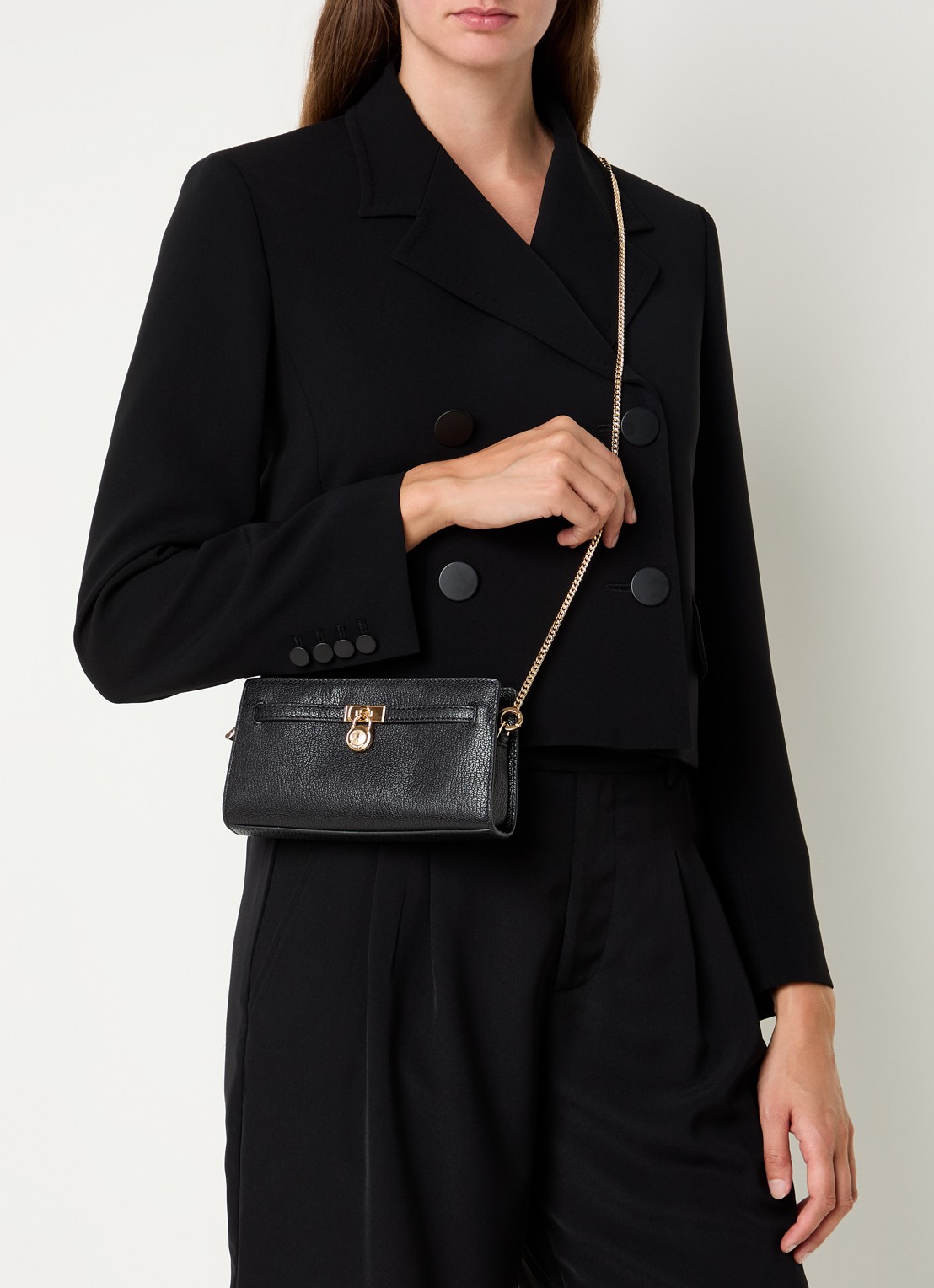 Michael Kors Hamilton clutch met afneembare schouderriem - voorkant 2 zwart