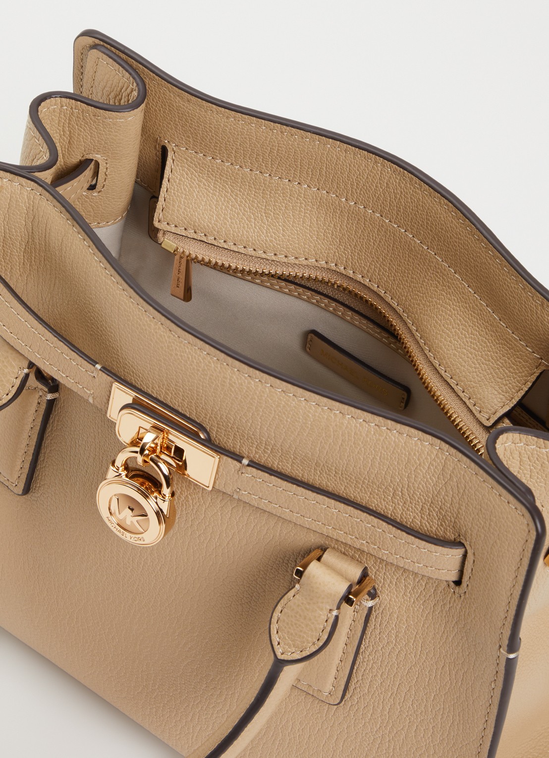 Michael Kors Hamilton handtas van leer met afneembare schouderriem - detail khaki
