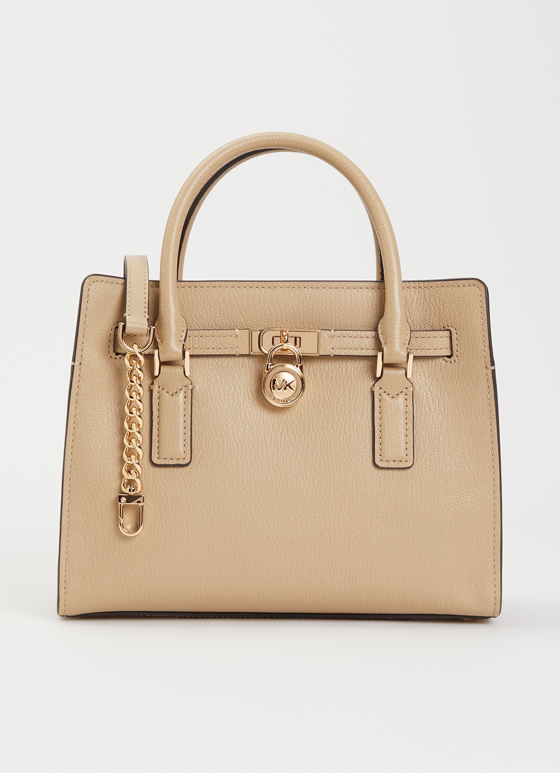 Michael Kors Hamilton handtas van leer met afneembare schouderriem - voorkant 4 khaki