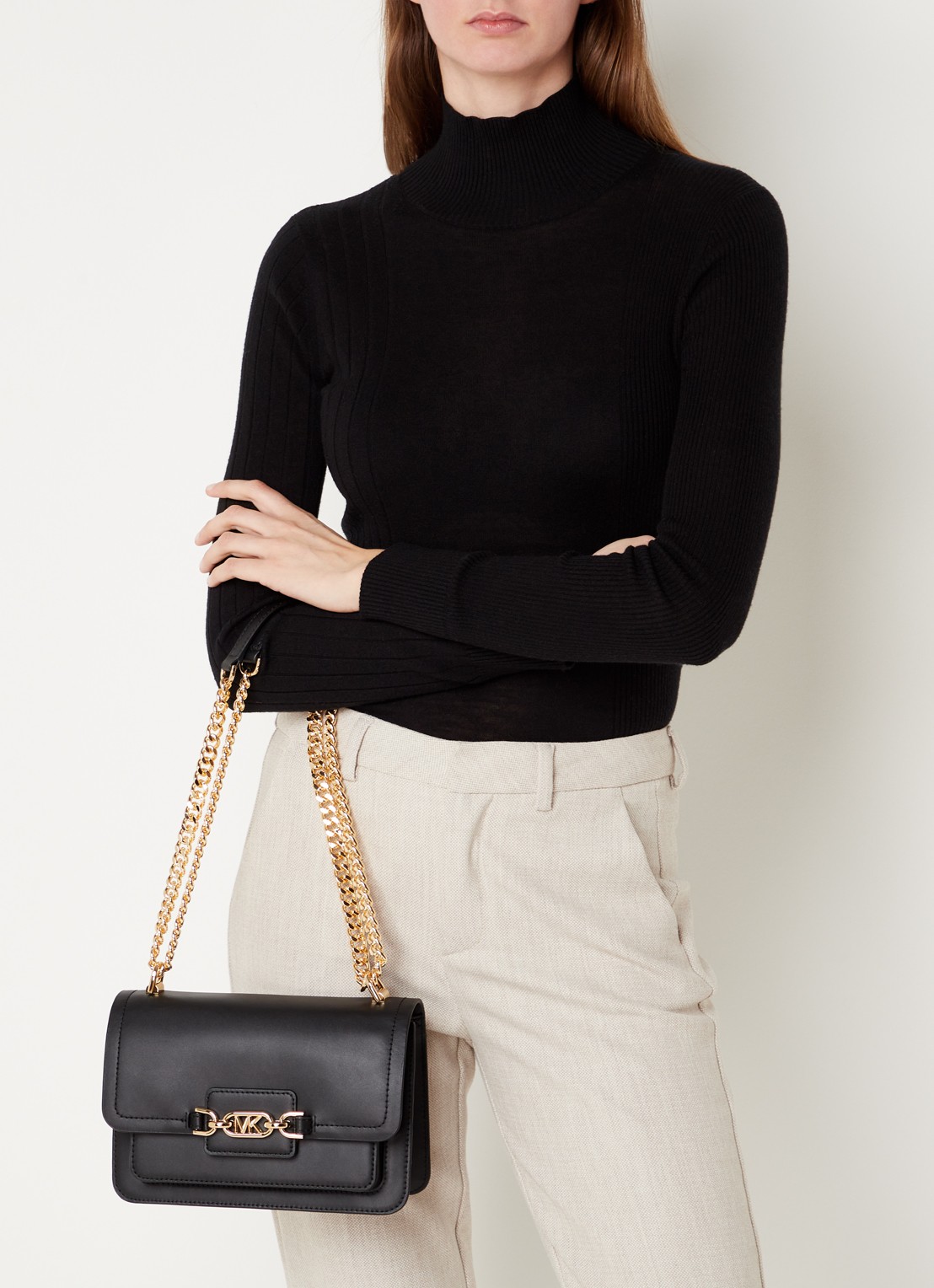 Michael Kors Heather Large schoudertas met logoprint - voorkant 2 zwart