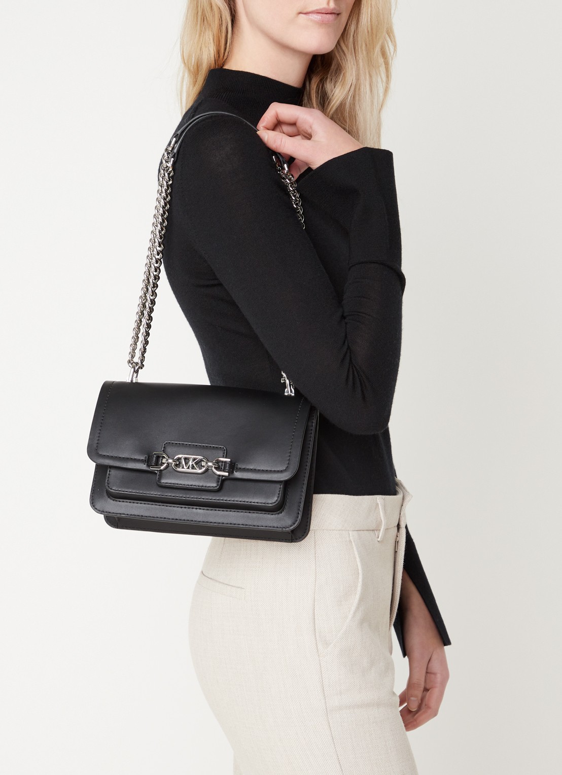 Michael Kors Heather Large schoudertas met logoprint - voorkant 2 diepzwart