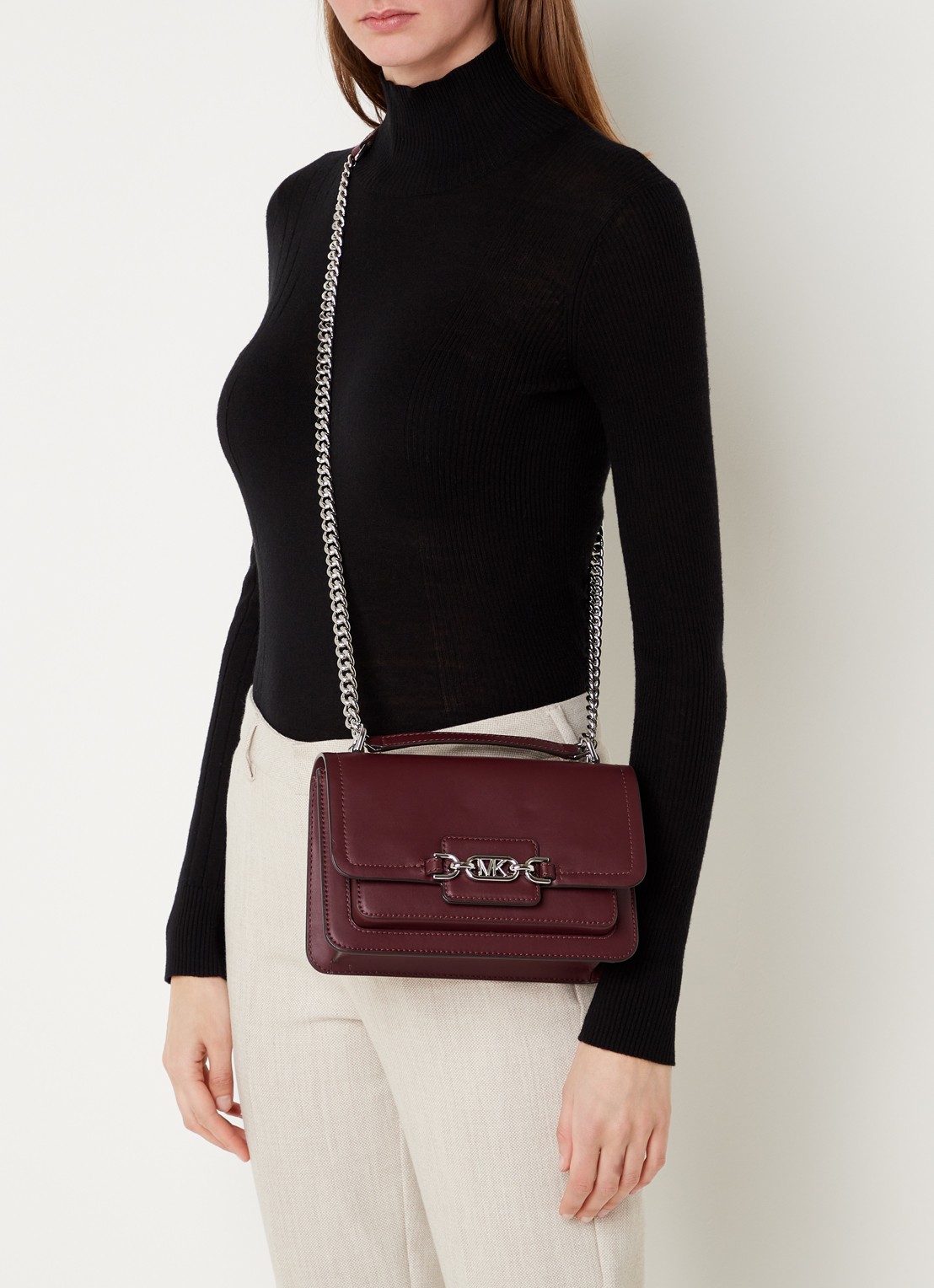 Michael Kors Heather Large schoudertas van leer - voorkant 2 bordeauxrood