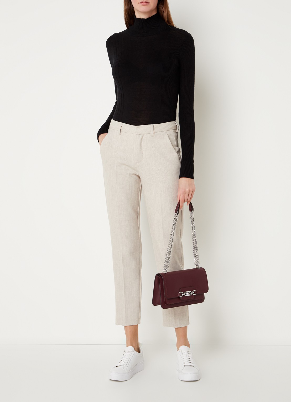 Michael Kors Heather Large schoudertas van leer - voorkant 3 bordeauxrood