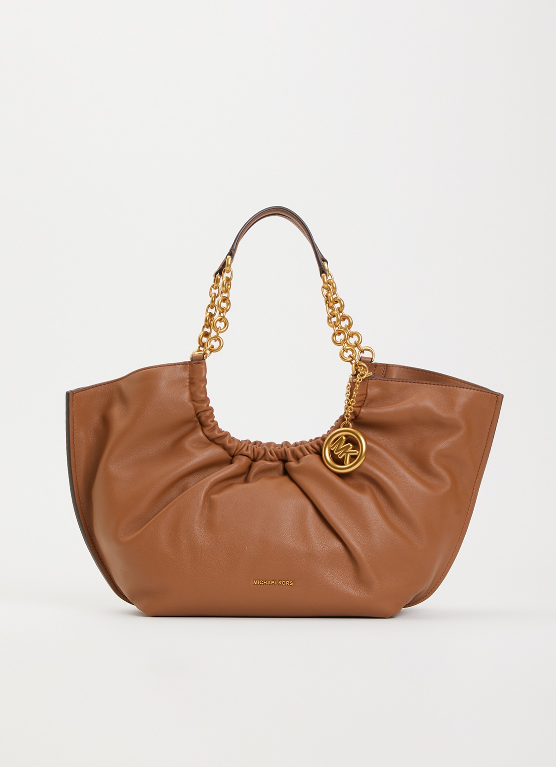 Michael Kors Indie schoudertas van leer - voorkant beige