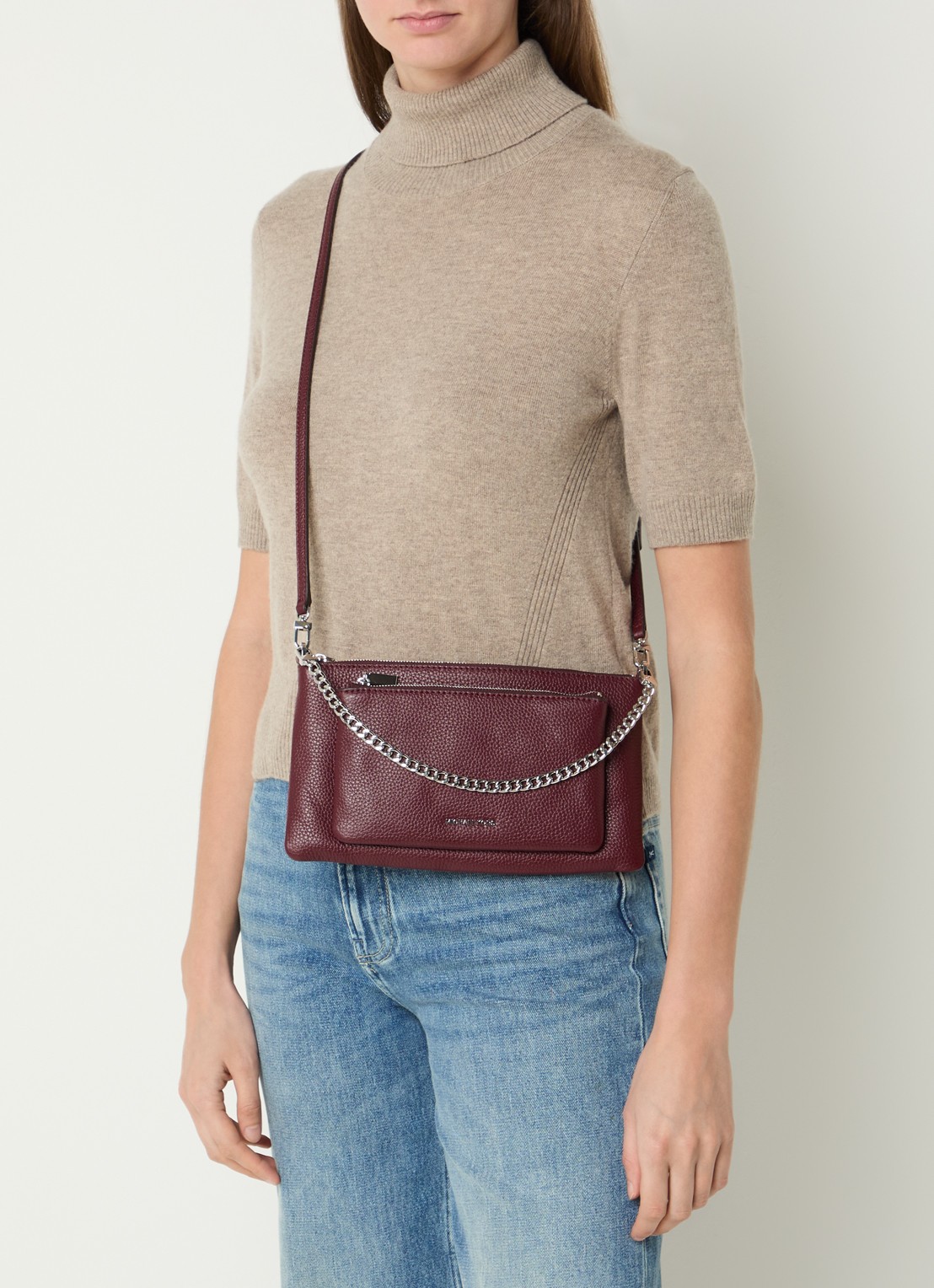 Michael Kors Jet Set crossbodytas van leer - voorkant 4 bordeauxrood