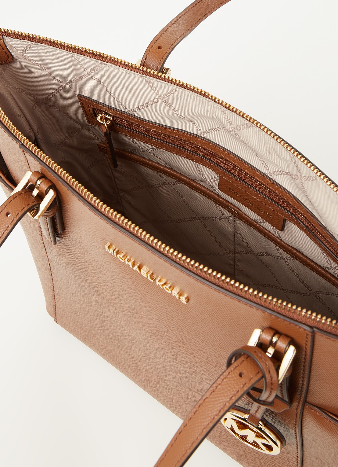 Michael Kors Jet Set schoudertas van leer - detail 3 cognac