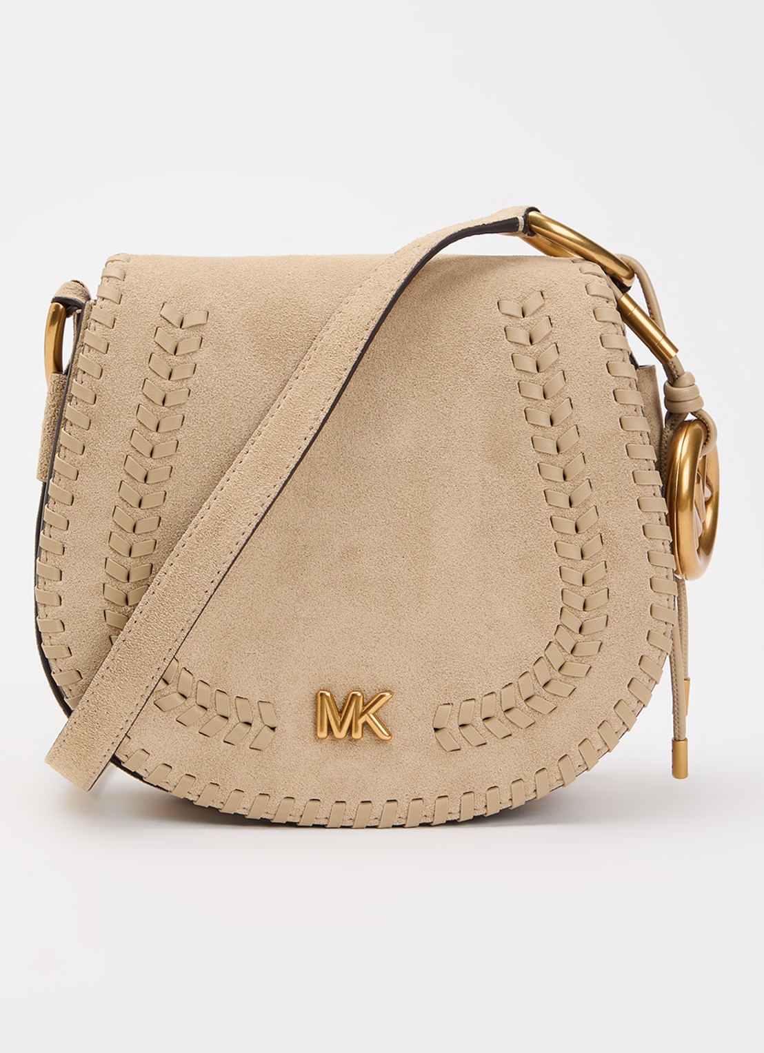 Michael Kors Josie crossbodytas van suède - voorkant 4 khaki