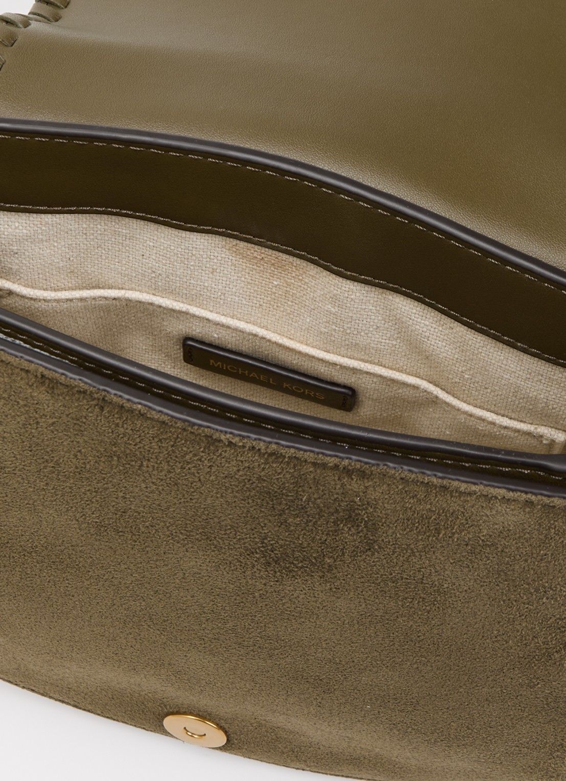 Michael Kors Josie crossbodytas van suède - detail 2 khaki