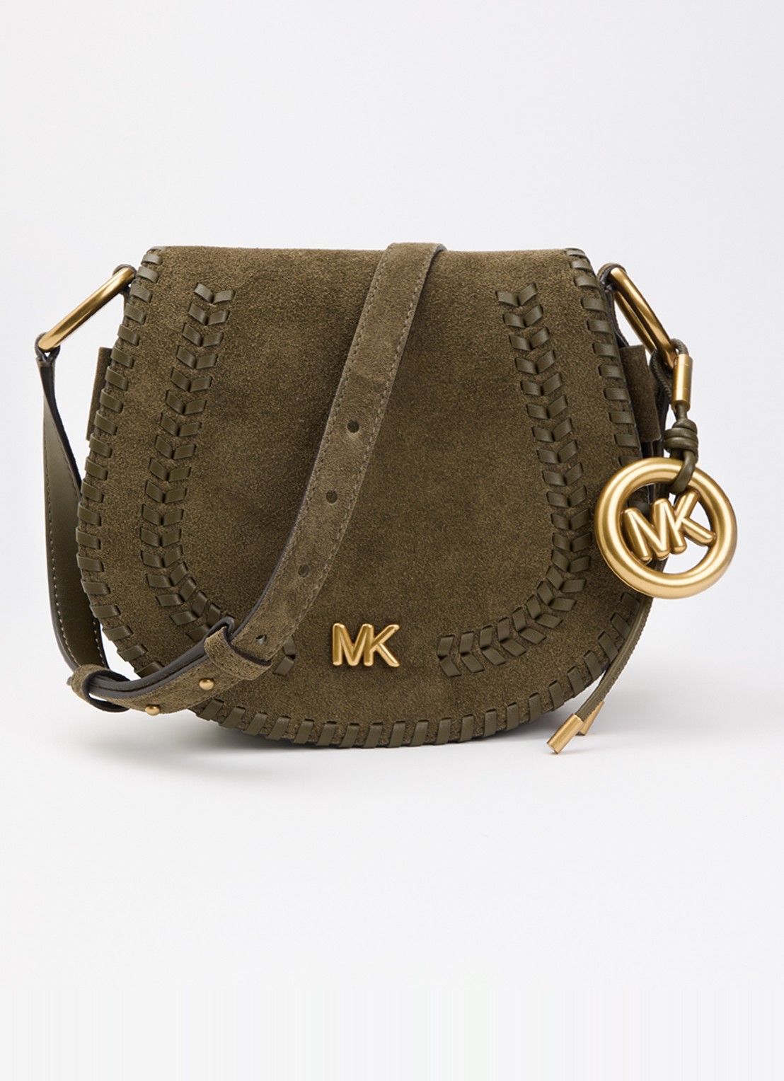 Michael Kors Josie crossbodytas van suède - voorkant khaki