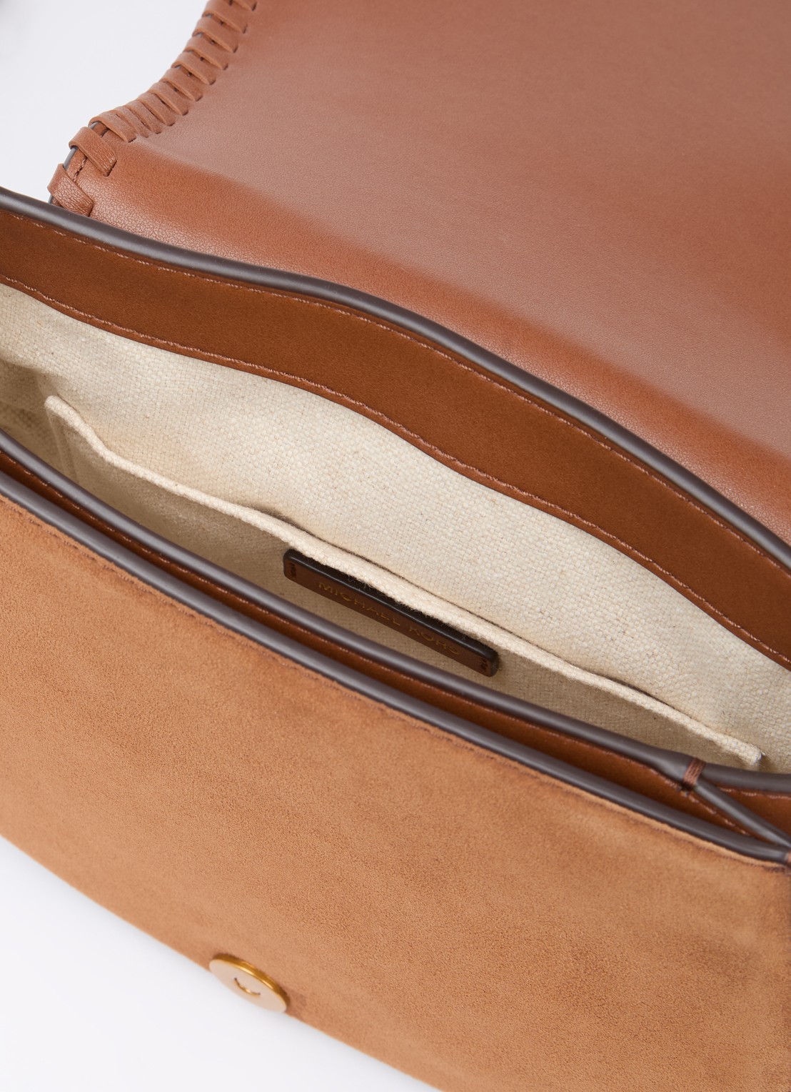 Michael Kors Josie schoudertas van suède met afneembare schouderriem - detail 2 cognac