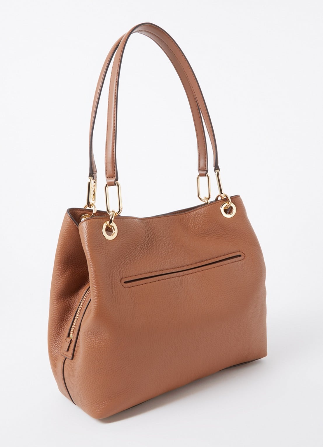 Michael Kors Kensington Large schoudertas van leer  - achterkant 5 cognac