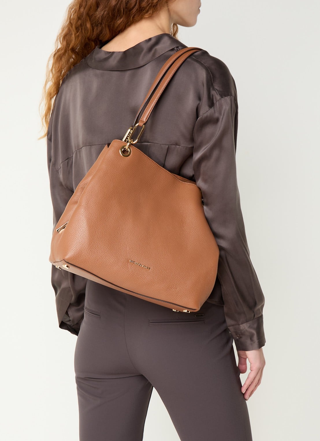 Michael Kors Kensington Large schoudertas van leer  - voorkant 4 cognac