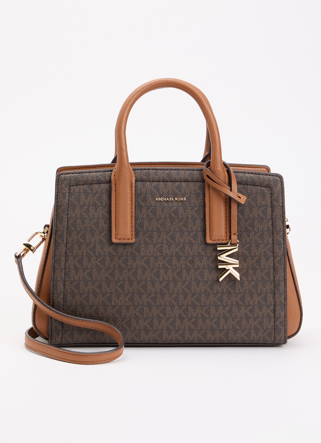 Michael Kors Laila handtas met logoprint en leren details - voorkant donkerbruin